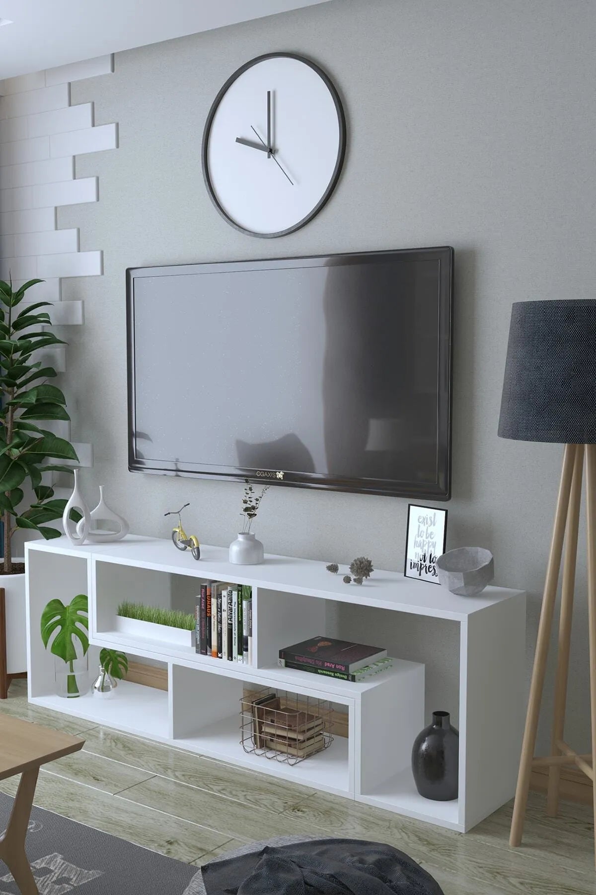Dekoronya Tetris Çok Amaçlı Fonksiyonel Beyaz Tv Sehpası