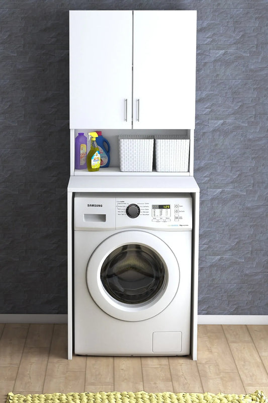Dekoronya Üst Dolaplı Çok Amaçlı Çamaşır Makinesi Dolabı Beyaz