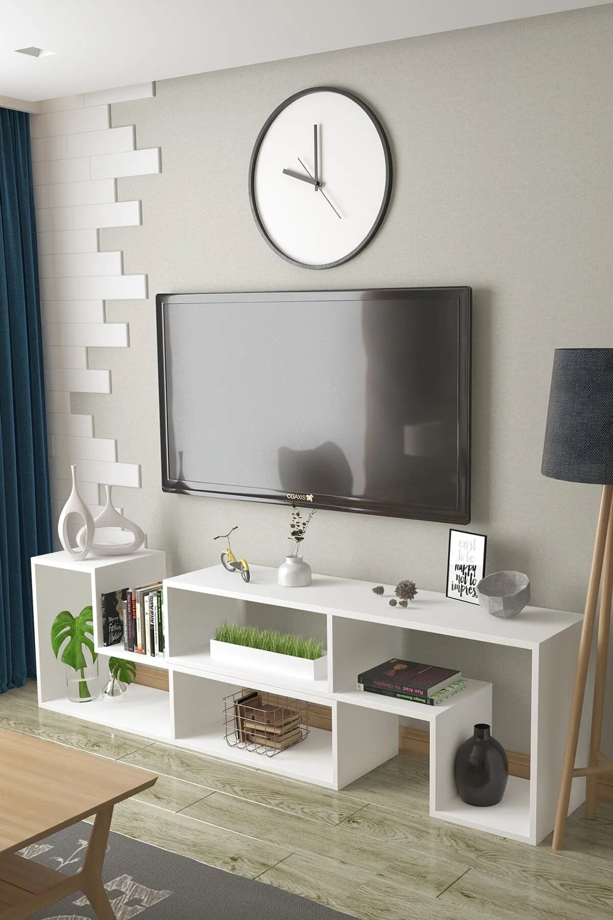Dekoronya Tetris Çok Amaçlı Fonksiyonel Beyaz Tv Sehpası