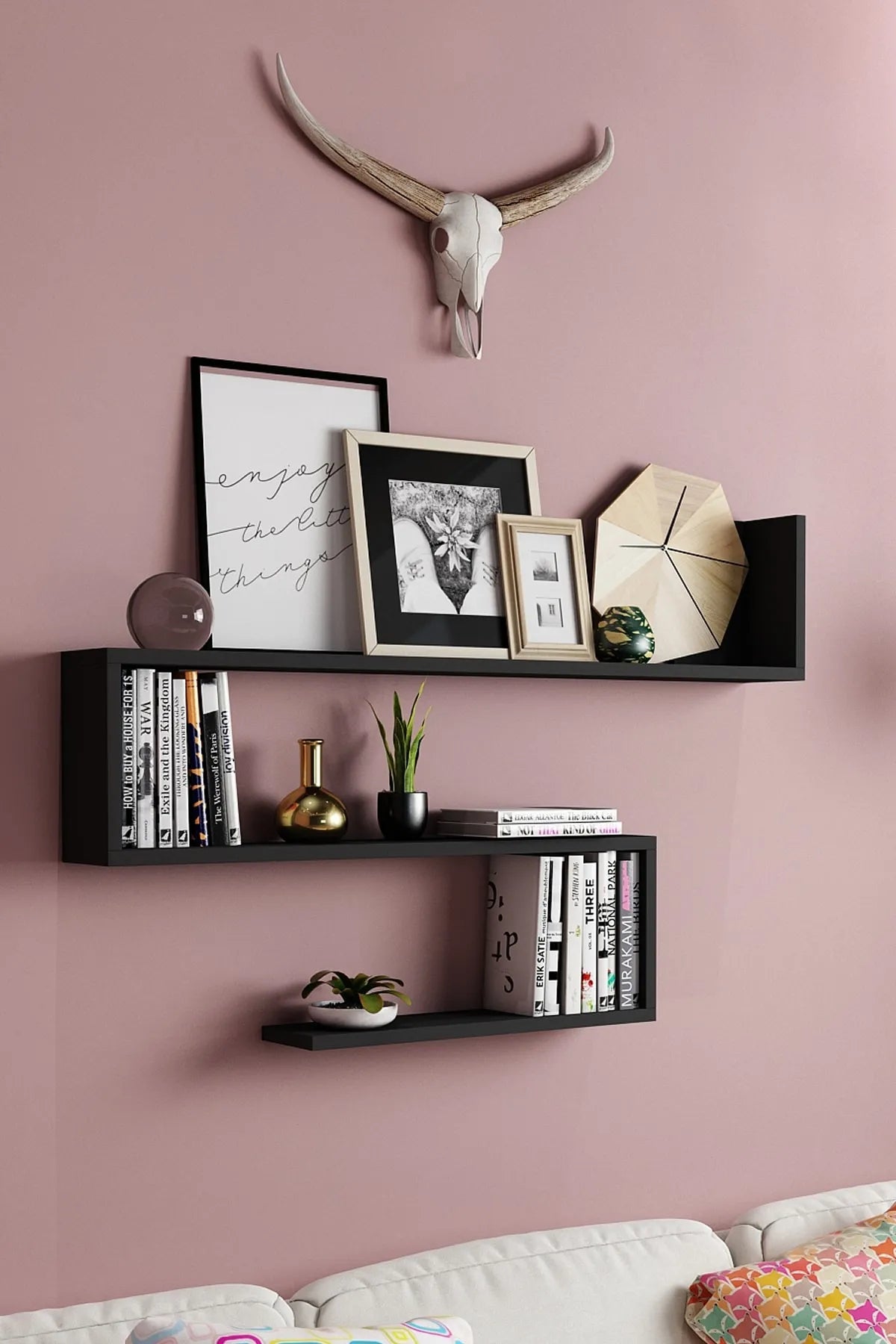 Dekoronya Boho Duvar Rafı Siyah