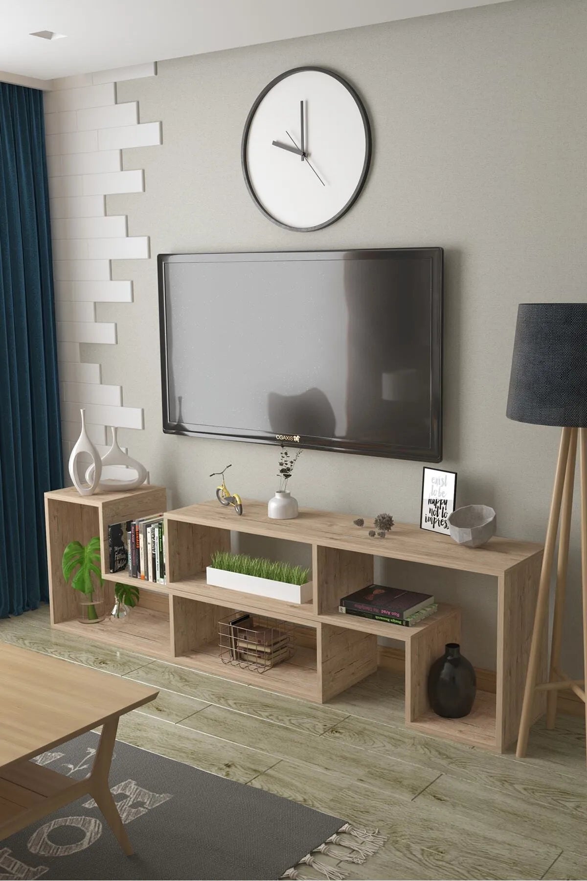 Dekoronya Tetris Çok Amaçlı Fonksiyonel Atlantik Çam Tv Sehpası