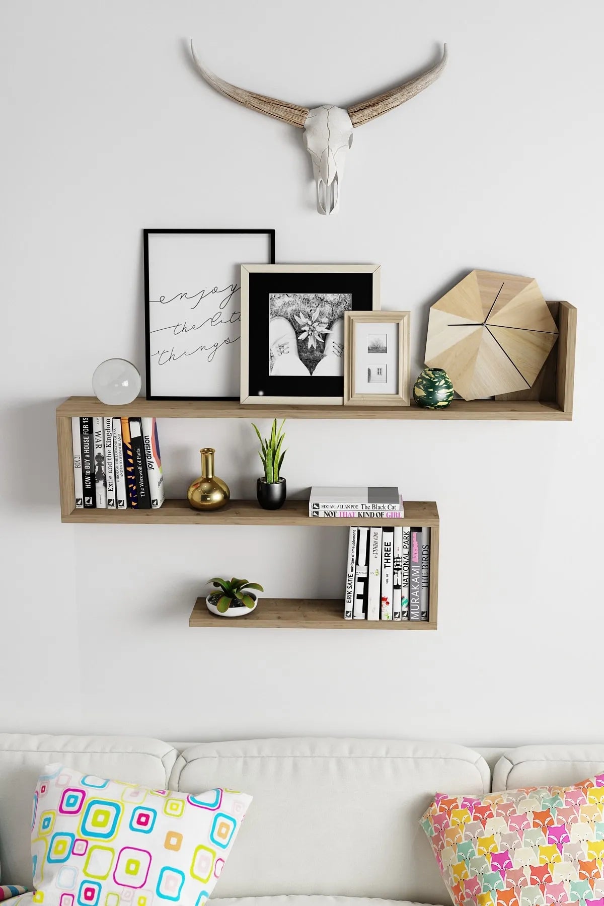 Dekoronya Boho Duvar Rafı Meşe